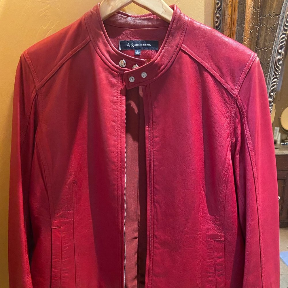 Red Leather Anne Klein Women's Jacket, size Large